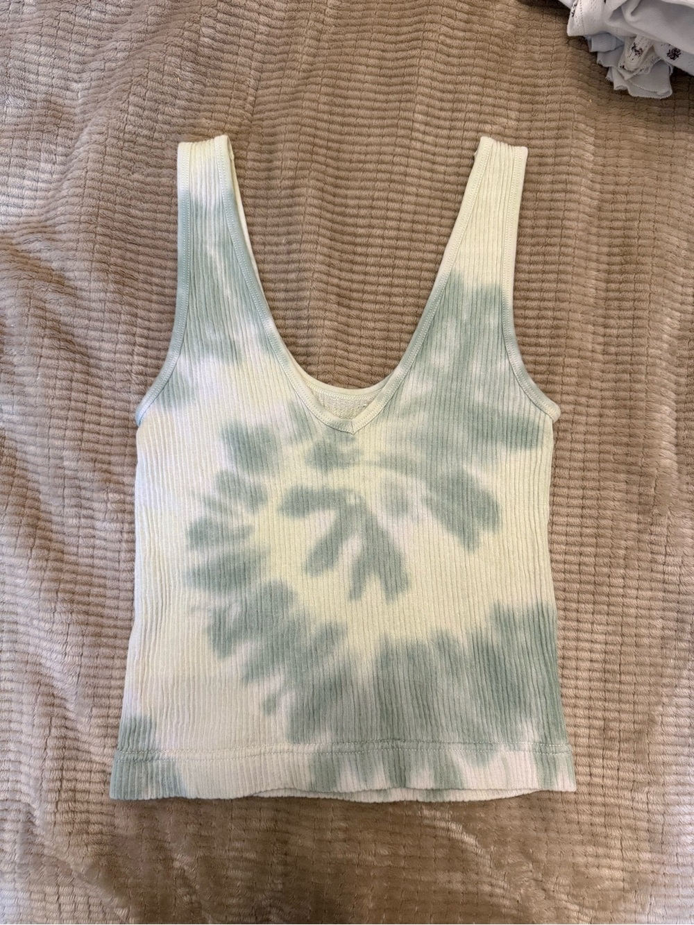Love Tree Ribbed V-Neck Tank Top - Sage & White Tie-Dye